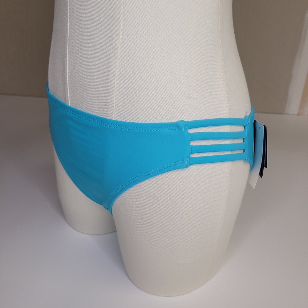 California Waves Turquoise Strappy Scoop Bikini Bottoms Medium Blue NEW - Picture 8 of 11